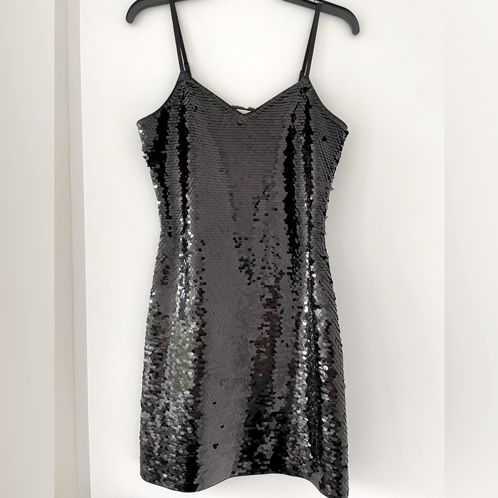 Black sequenced Michael Kors mini slip dress